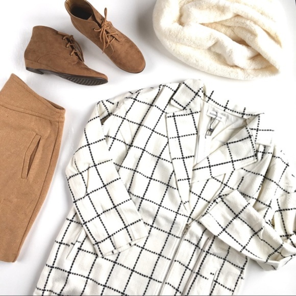 Sugarlips Jackets & Blazers - Sugarlips Windowpane Wool-blend Cream Coat